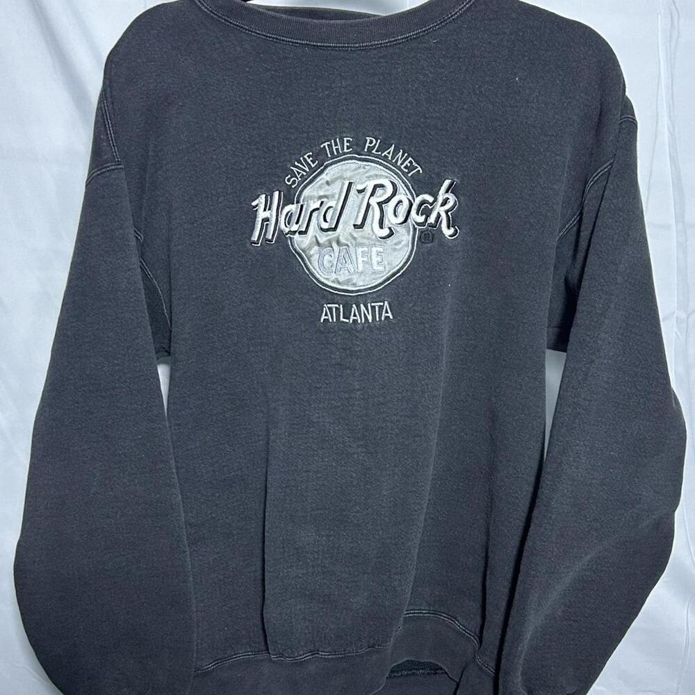 Hard Rock Cafe Men's Grey and Black Sweatshirt